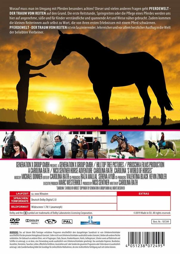 DVD-Hülle hinten mit Pferdesilhouette und Text auf Deutsch über Pferde und eine DVD.