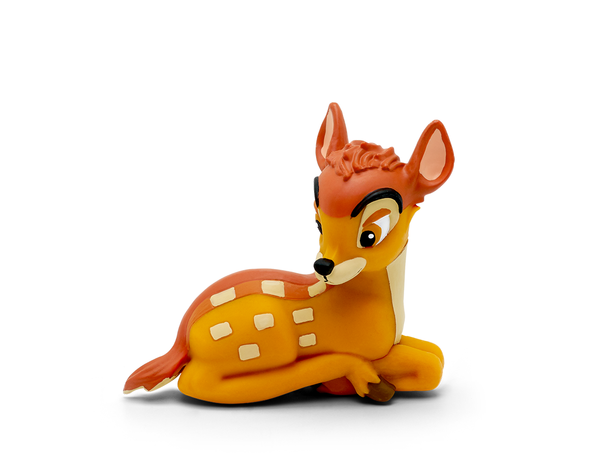 Bambi, ein Zeichentrick-Hirsch, liegt auf schwarzem Hintergrund.