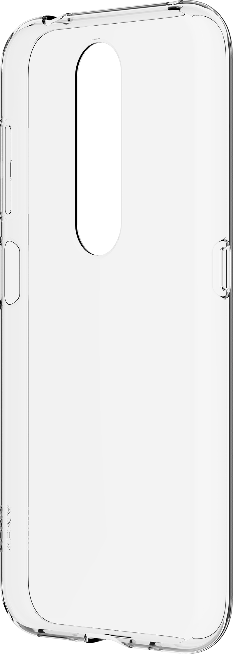 Transparant telefoonhoesje op een witte achtergrond.