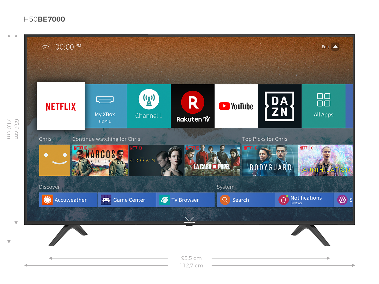 HISENSE Fernseher H50BE7000 50 Zoll 4K UHD Smart TV