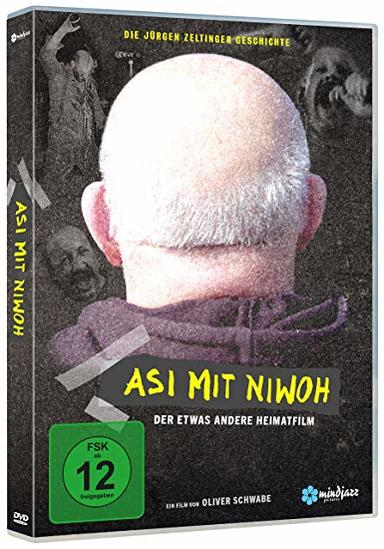 DVD-Hülle, schwarz mit Glatze und deutschem Titel Asi Mit Niwoh. Grünes Bewertungssymbol unten.