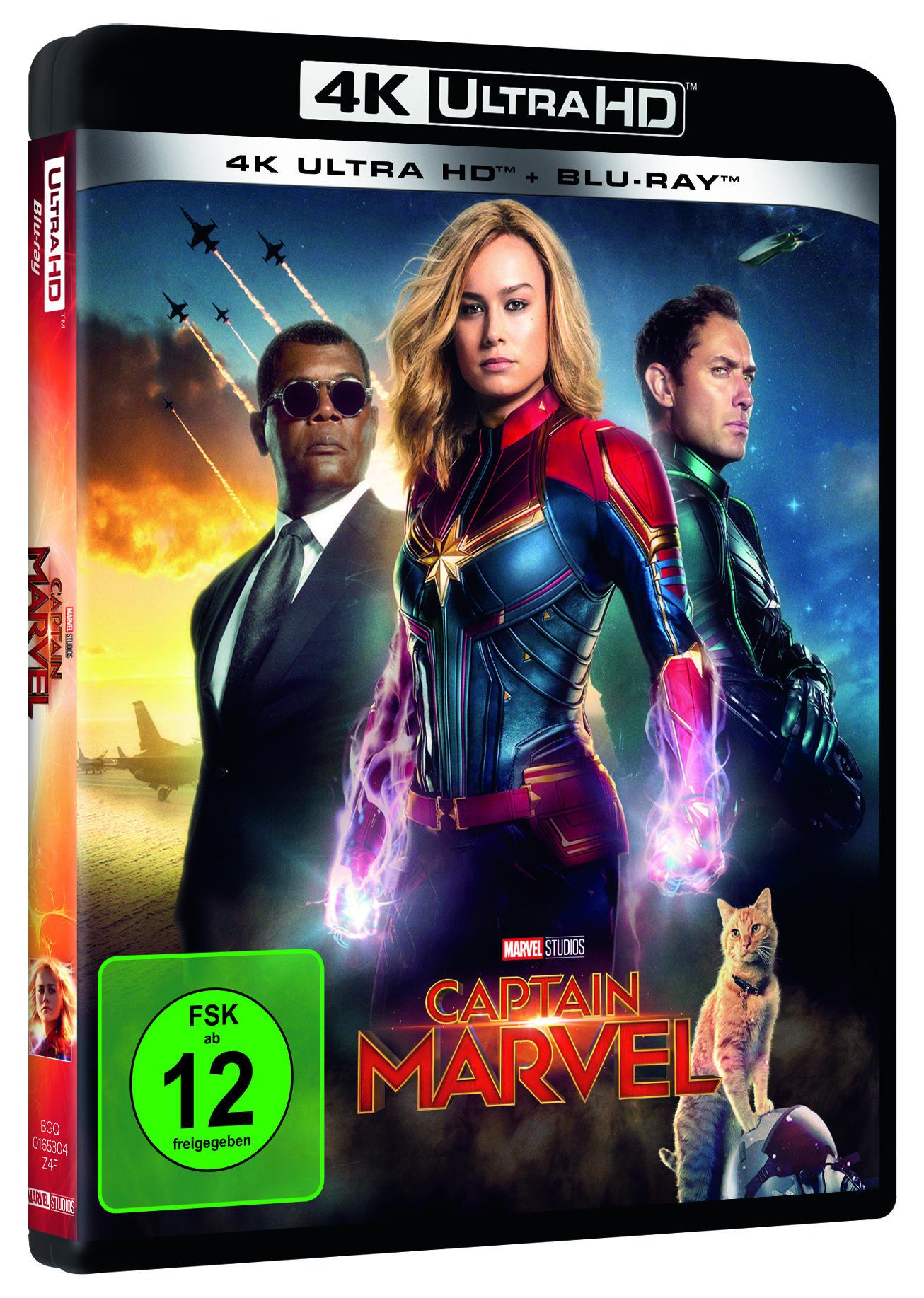 Captain Marvel 4K Blu-ray Cover mit Brie Larson und Samuel L. Jackson.