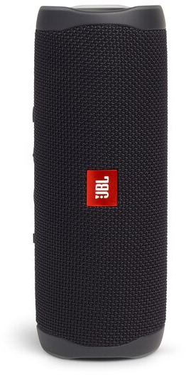 Ein schwarzer JBL Flip 5 Lautsprecher mit dem JBL-Logo.
