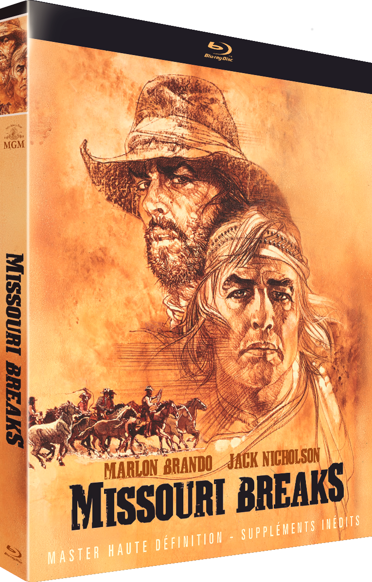 Filmcover: Marlon Brando en Jack Nicholson, met de titel "Missouri Breaks".