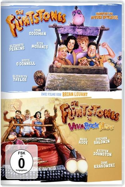 DVD-Cover für den Film 'The Flintstones'. Mit Charakteren in einem Auto und Filmtitel.