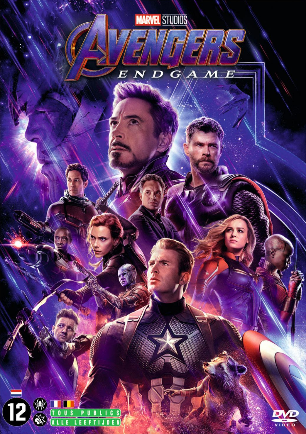 Jaquette DVD de 'Avengers: Endgame' avec plusieurs personnages Marvel.