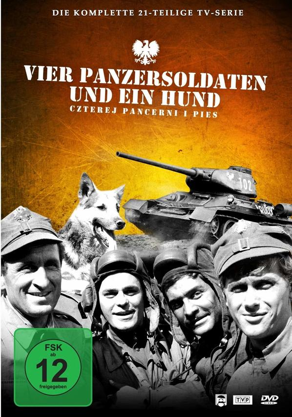 DVD-Cover eines Kriegsfilms mit Soldaten, einem Hund und einem Panzer.