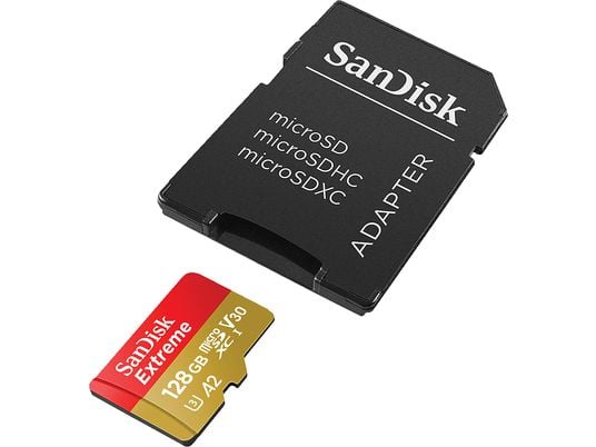 SANDISK Extreme® 160MB/S A2+AD - Micro-SDXC-Cartes mémoire  (128 GB, 160 MB/s, Rouge/Or)
