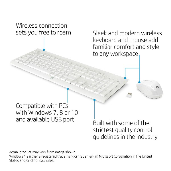 Pack Teclado Raton HP C2710 Wireless Desktop Inalambrico USB 3 botones estandar Sensor optico Blanco