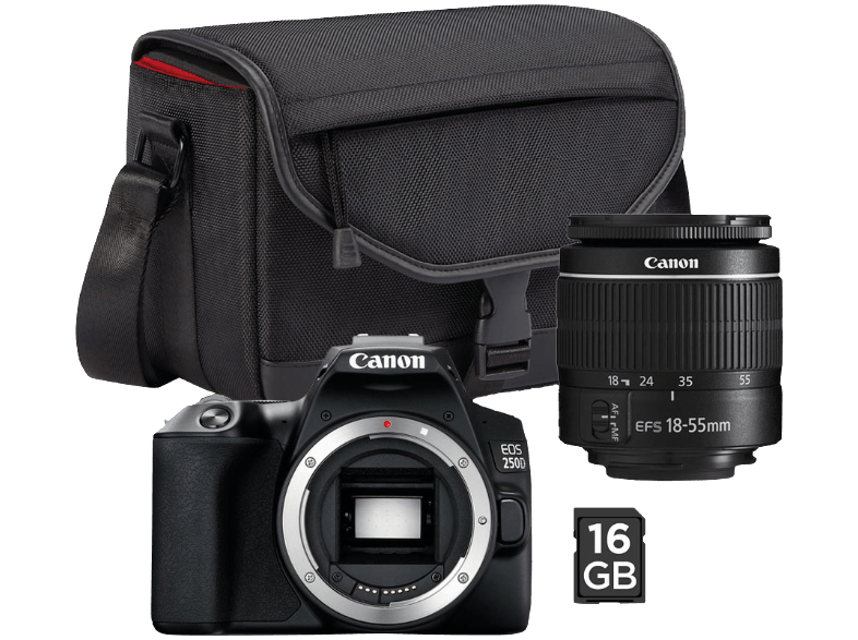 Kit appareil photo Canon avec appareil photo, objectif, sac et carte mémoire 16 Go.