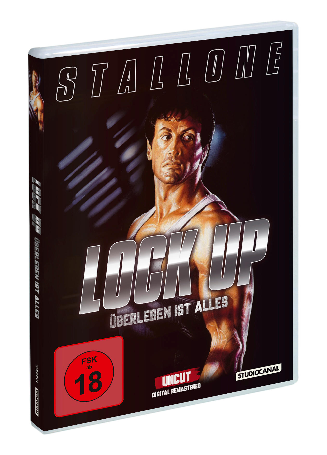 DVD-Hülle, Stallone, Lock Up-Filmcover, dunkler Hintergrund.