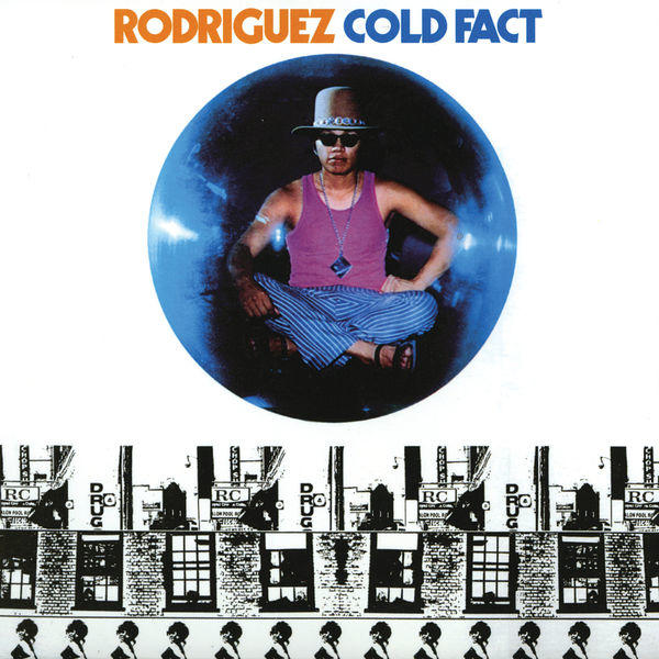 Albumcover. Mann in einer blauen Blase. Titel: Rodriguez, Cold Fact.