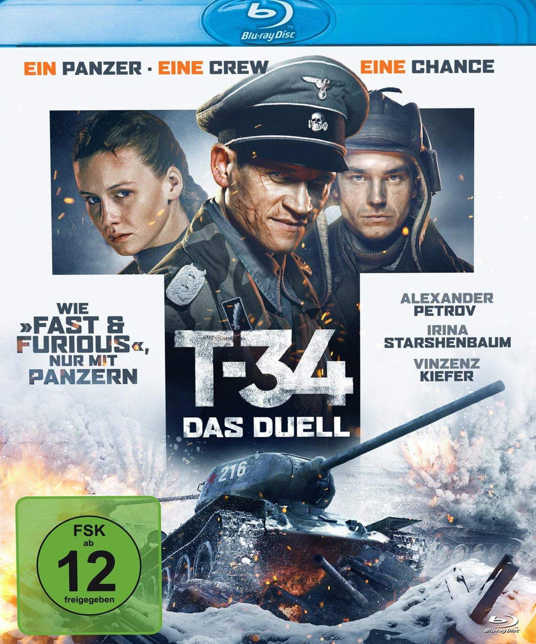 Filmcover mit drei Personen in Militäruniformen, einem Panzer und Text auf Deutsch.