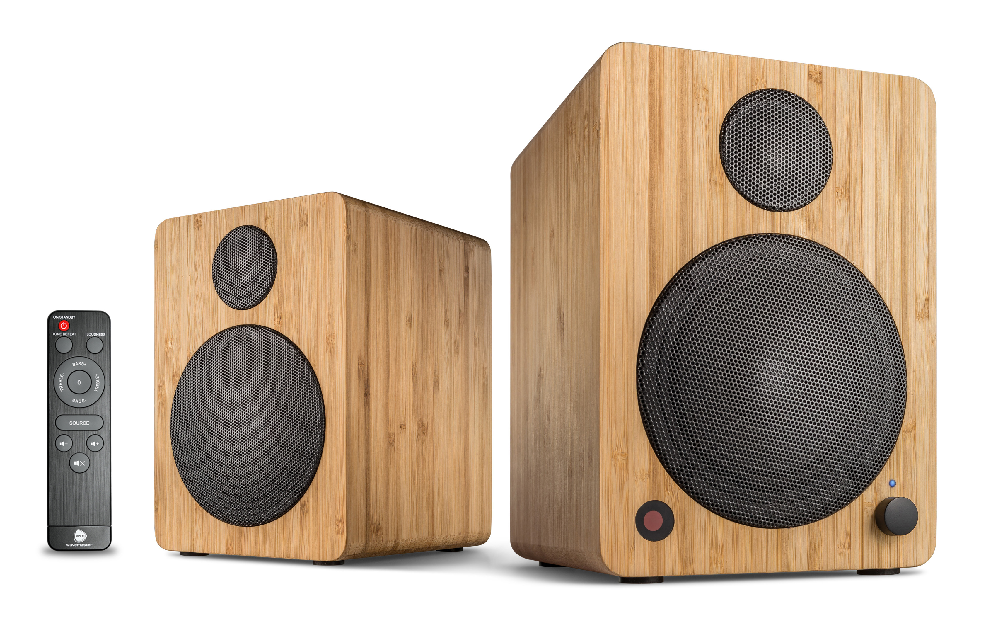WAVEMASTER CUBE MINI NEO Regallautsprecher (Aktives Regallautsprechersystem mit Bluetooth und Fernbedienung, Bambus