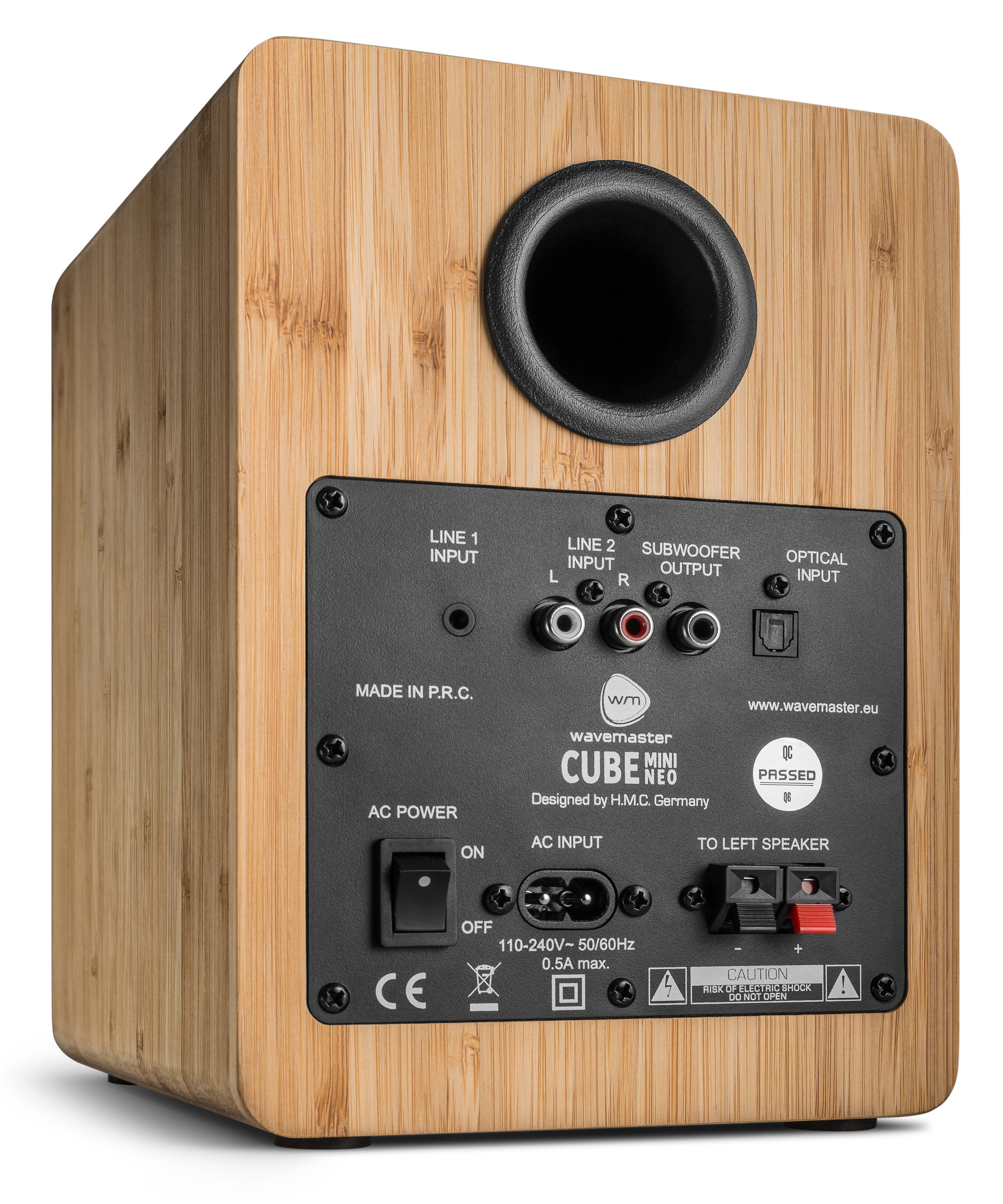 WAVEMASTER CUBE MINI NEO Regallautsprecher (Aktives Regallautsprechersystem mit Bluetooth und Fernbedienung, Bambus