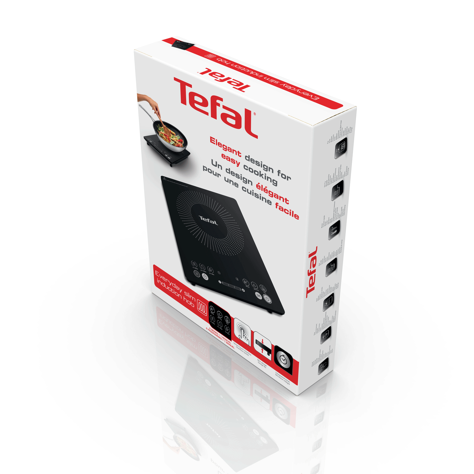 Tefal induction cooker box. White box with product picture.
