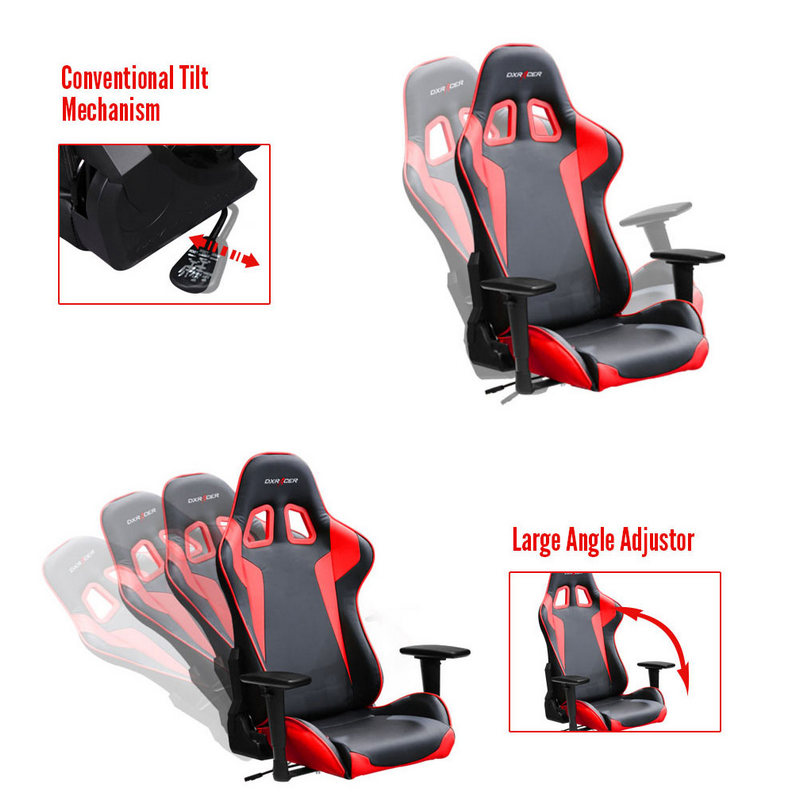 Silla gaming - DXRacer OH/FL00/NR, Ajuste 180º, Reposabrazos integrado, Negro y rojo
