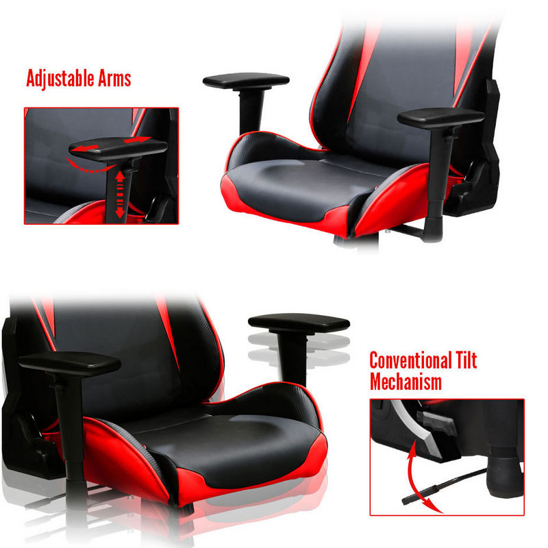 Silla gaming - DXRacer OH/FL00/NR, Ajuste 180º, Reposabrazos integrado, Negro y rojo