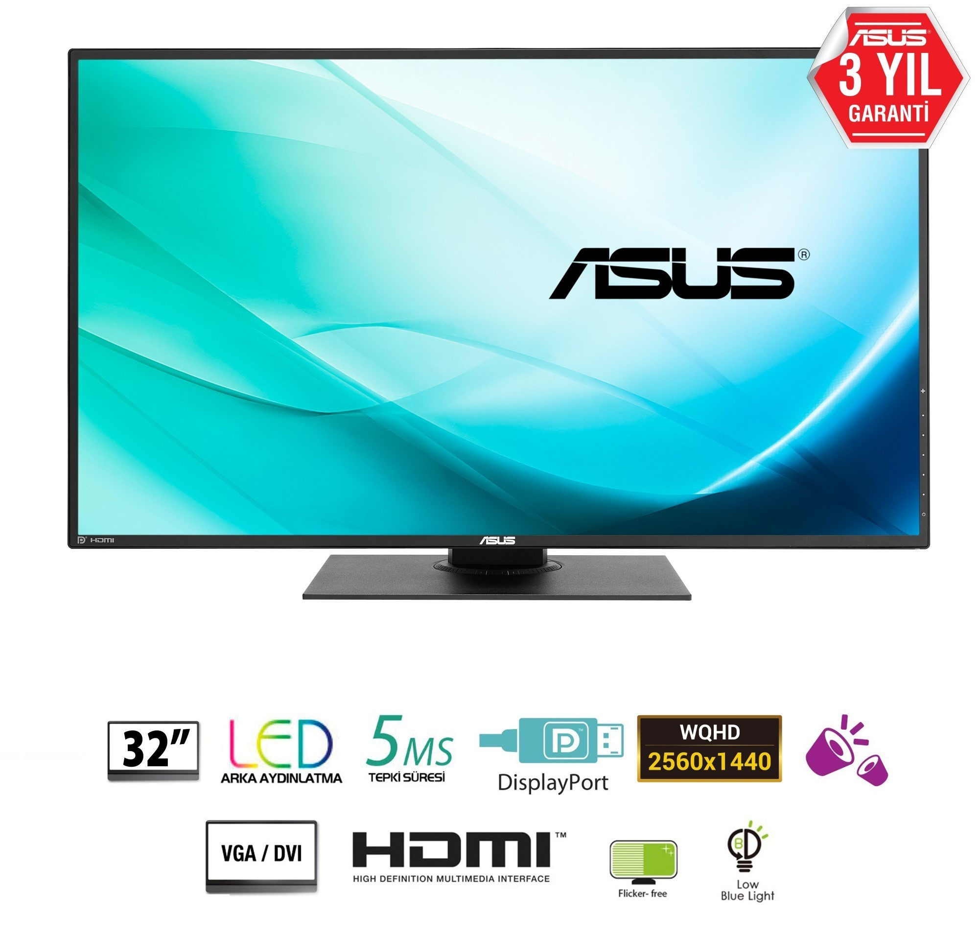 ASUS 32.0 Asus Pb328Q 2560X1440 4Ms Dsub Dvı Hdmı Dp Usb Port Speaker Monıtor