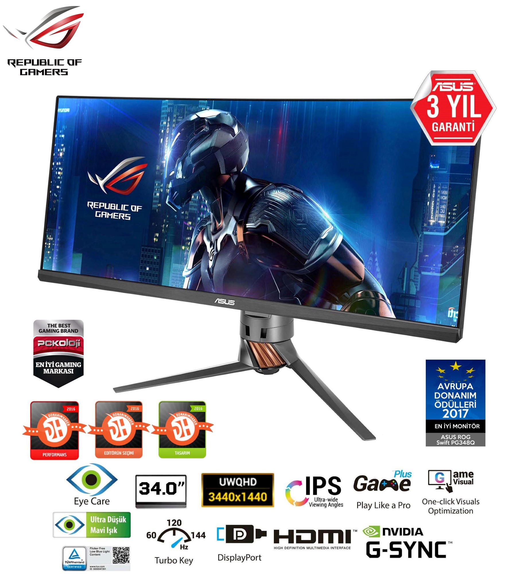 ASUS ROG Swift PG348Q 34 inç 1ms (HDMI+Display) G-Sync Ultra Wide QHD Curved Oyuncu Monitör