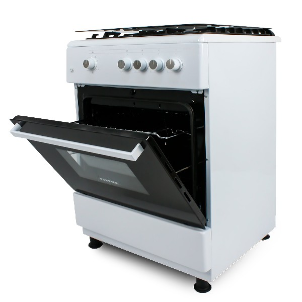 Un horno blanco con la puerta abierta, revelando el interior.