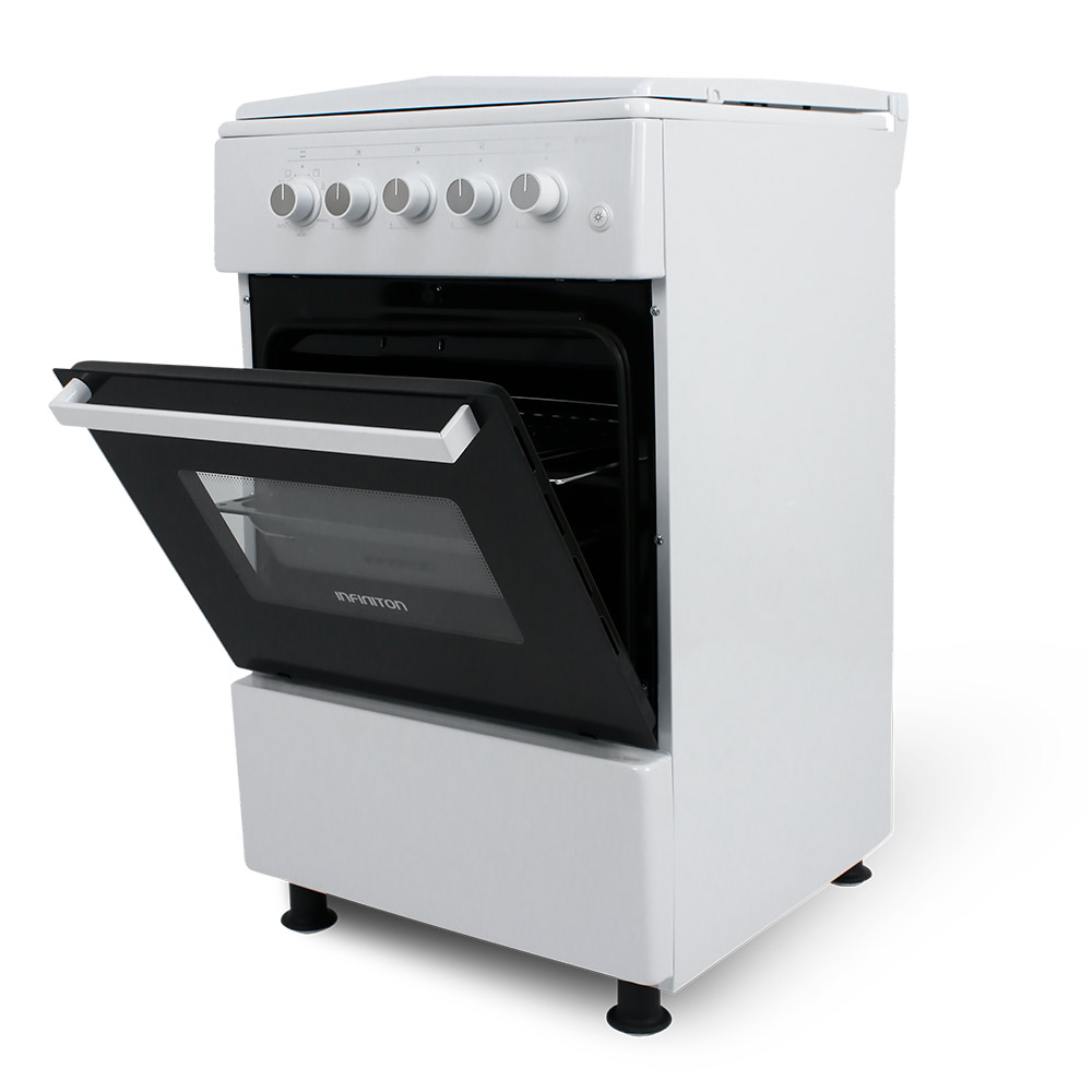 Infiniton Cc5051heb Cocina independiente en gas butano y natural 4 fuegos 52 litros clase de con horno blanco ancho 50cm 50