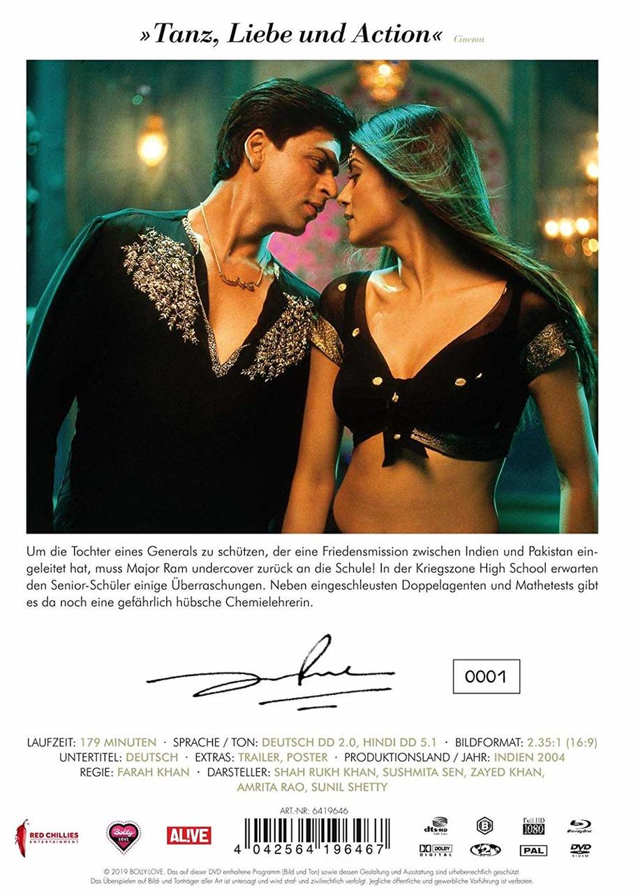 DVD-Cover eines Bollywood-Films. Zwei küssende Personen. Text auf Deutsch. Rot und Schwarz.