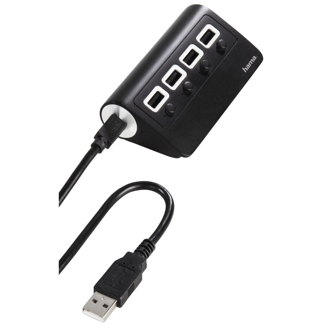 Hub - Hama, 480 Mbps, Hub 2.0, pasivo 1:4 ON/OFF, 0,5 A, Micro-USB, Negro