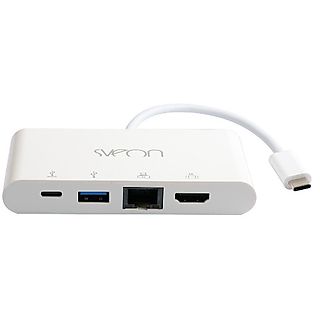 Hub - Sveon SCT504, USB 3.0 (3.1 Gen 1) Type-C, 5000 Mbit/s, Blanco