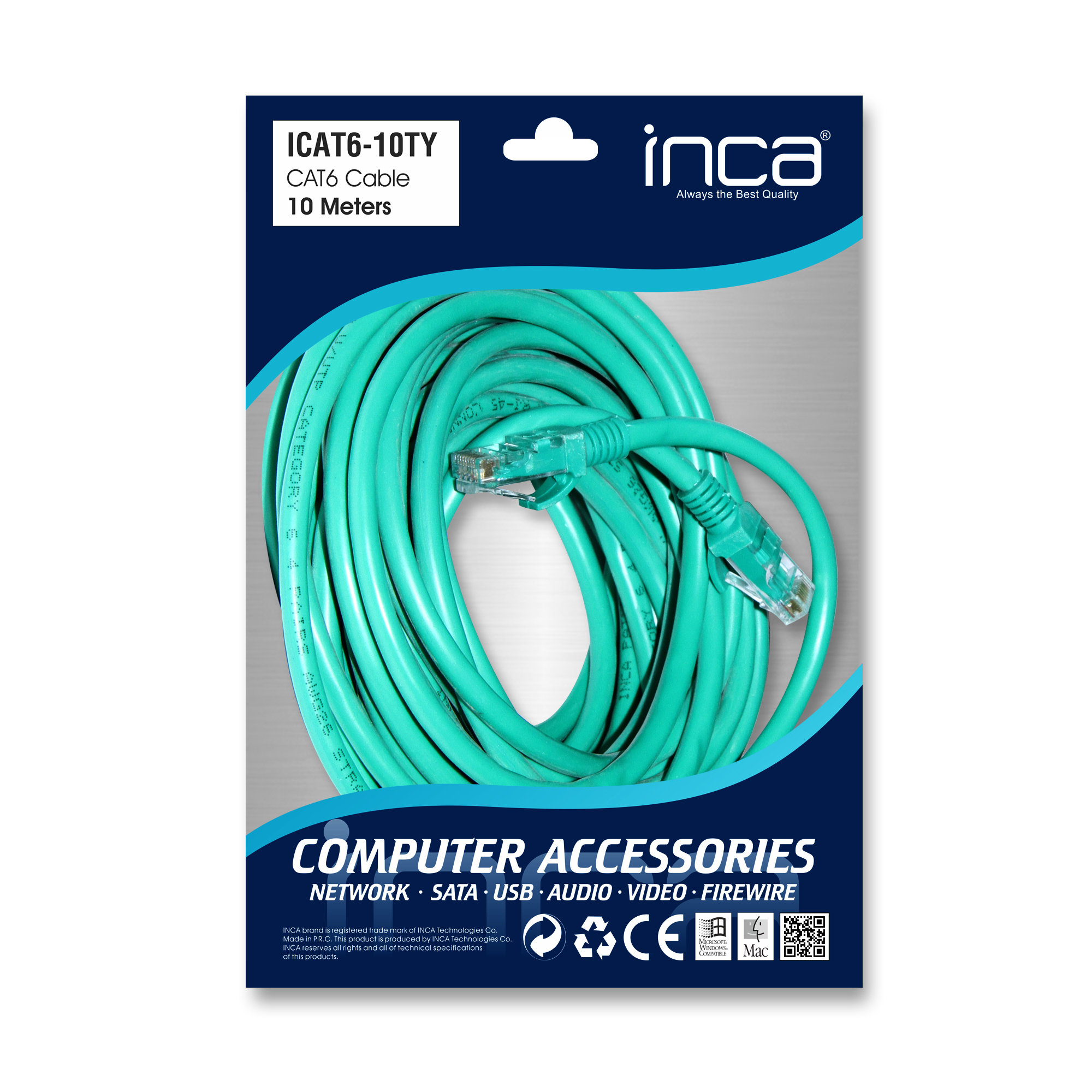 INCA CAT6 10m Kablo Yeşil