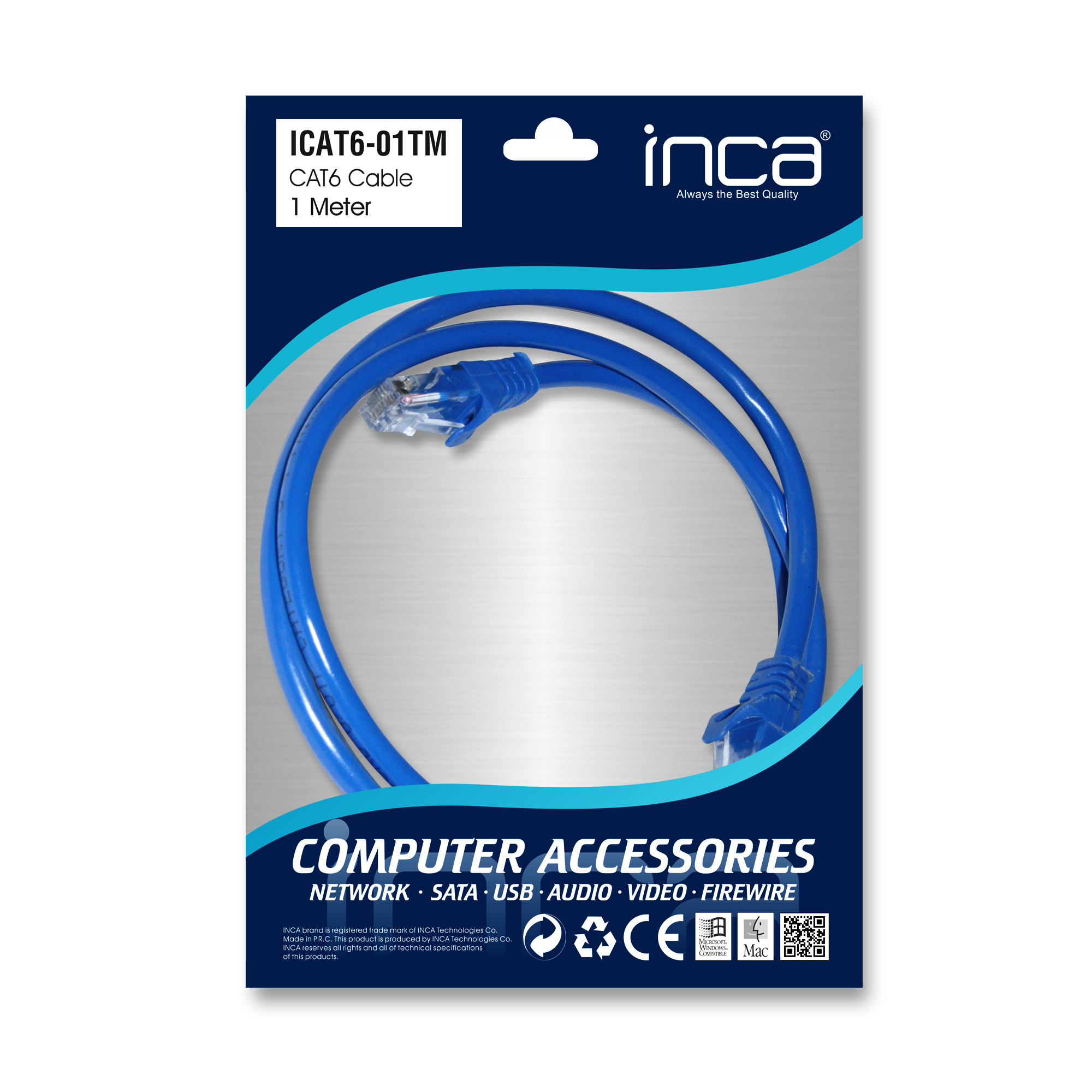 INCA CAT6 1m Kablo Mavi
