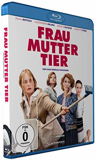 Blu-ray-Disc von 'Frau Mutter Tier' mit vier Frauen auf dem Cover. Weißer Einband und blaue Hülle.