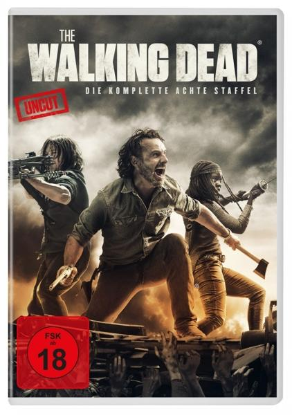 The Walking Dead, Staffel 8 DVD-Cover, mit drei Figuren mit Waffen.