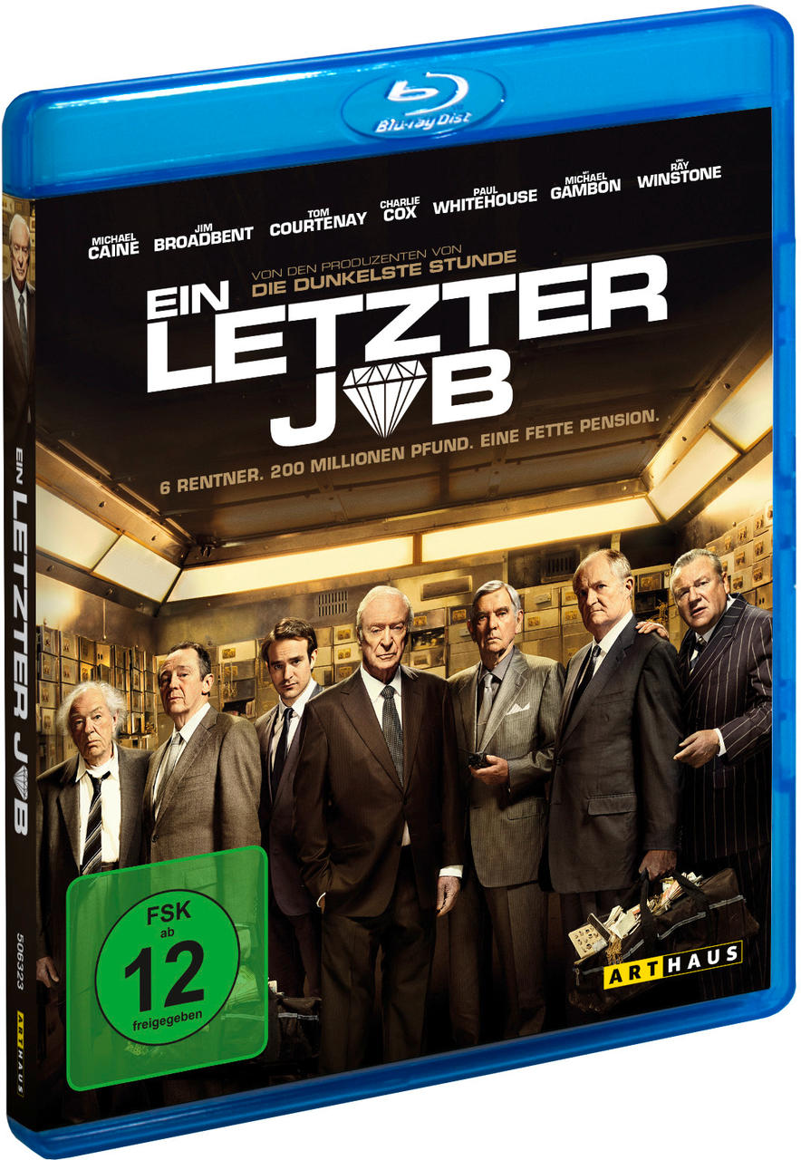 Blu-ray-Disc-Cover mit dem Filmtitel 'Ein Letzter Job' und Gesichtern der Schauspieler.