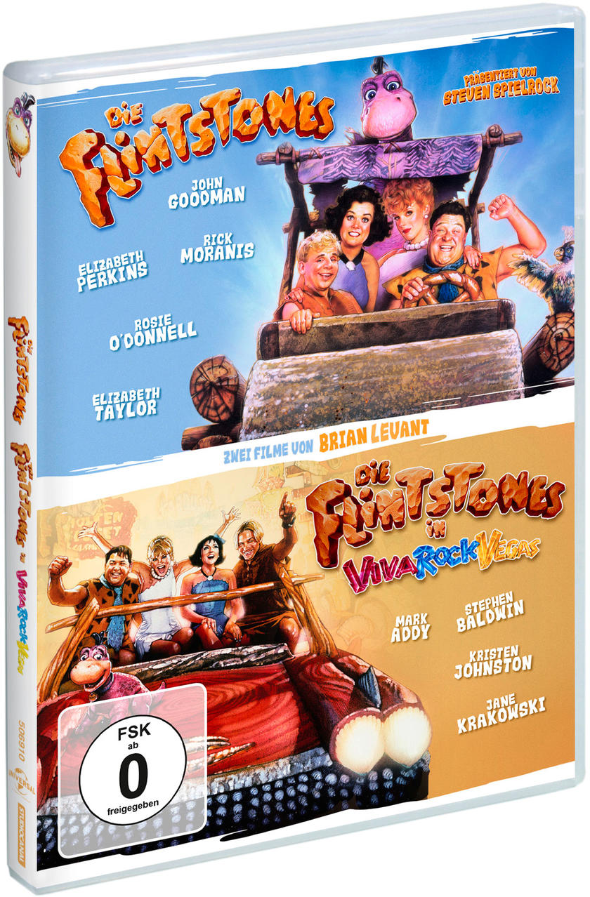 DVD-Hülle von 'The Flintstones' Doppel-Feature mit Bildern und Text der Besetzung.