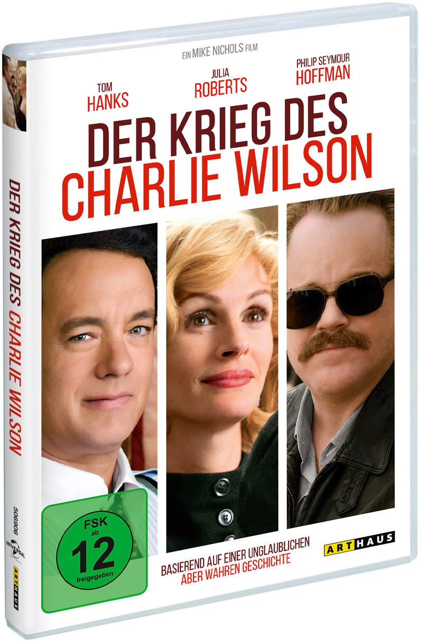 DVD-Hülle für 'Der Krieg des Charlie Wilson' mit Tom Hanks, Julia Roberts und Philip Seymour Hoffman.