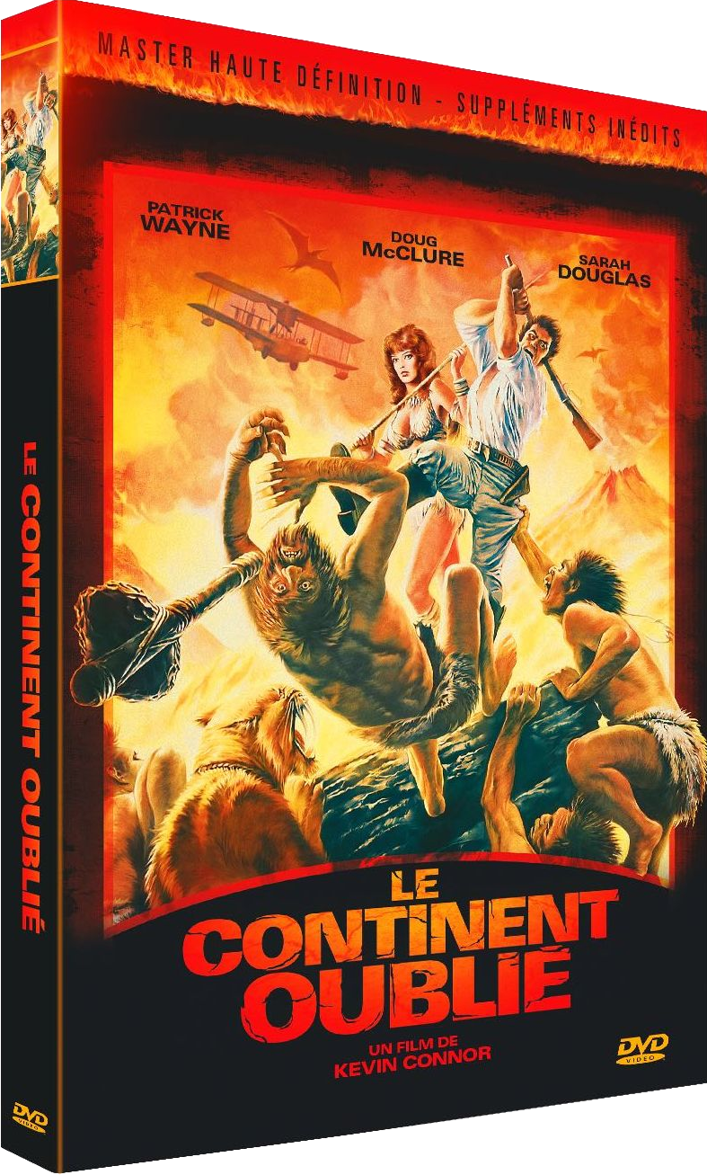 DVD-hoes voor "The Forgotten Continent". Toont een fantasie scène met mensen en wezens.