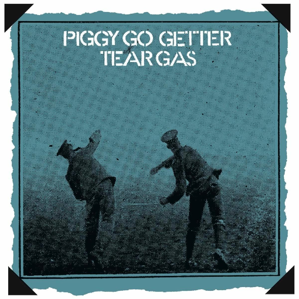 Piggy Go Getter Tear Gas Albumcover. Zwei Soldaten in Silhouette.