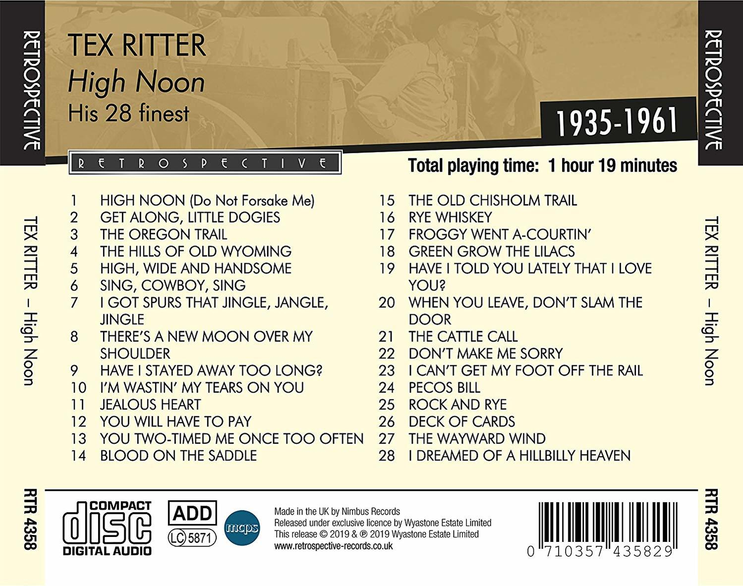 CD-Rückseite mit Titelliste und Text. Weißer Hintergrund. Retro-Design mit Text.