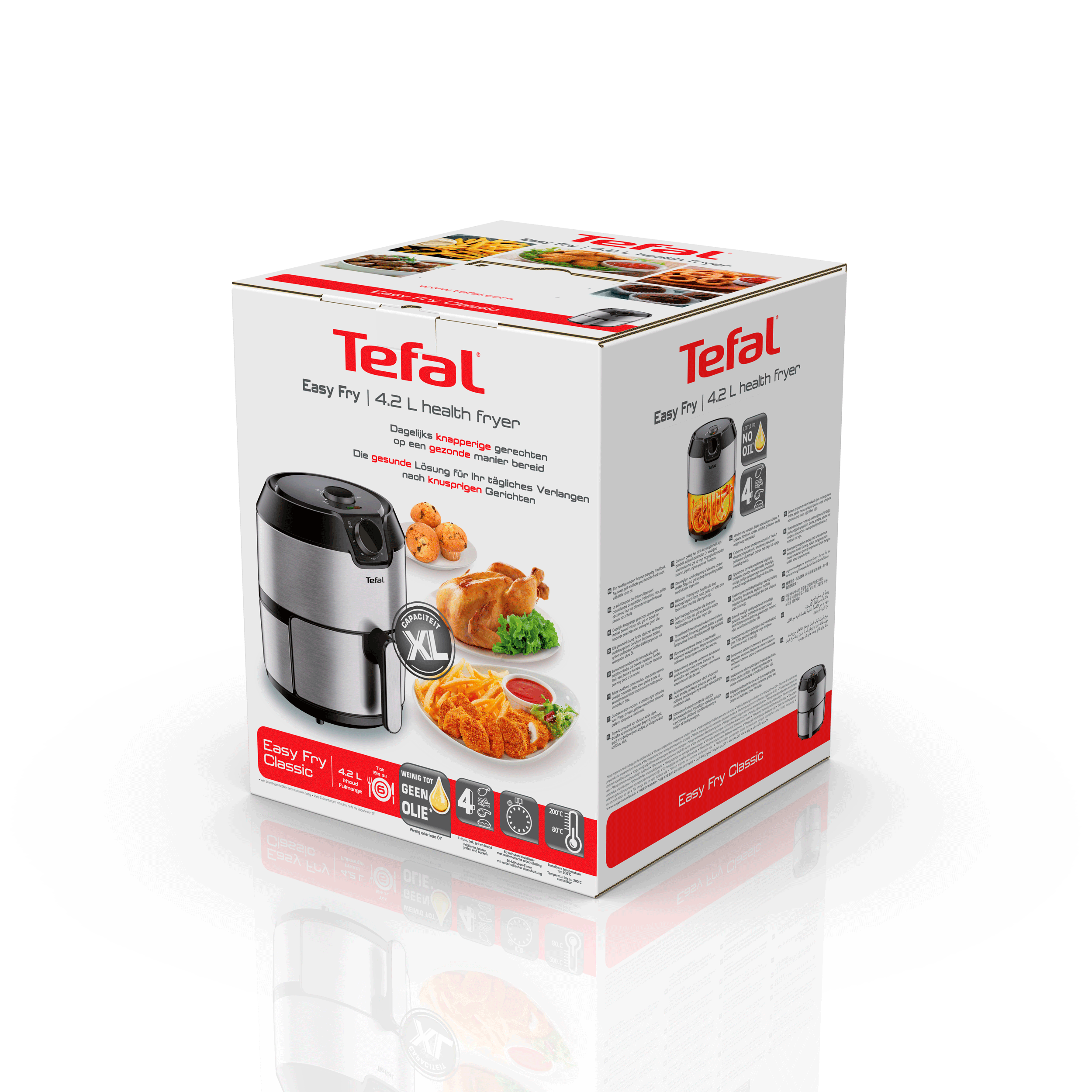 Tefal Easy Fry box. It shows the product with images of food on the front.