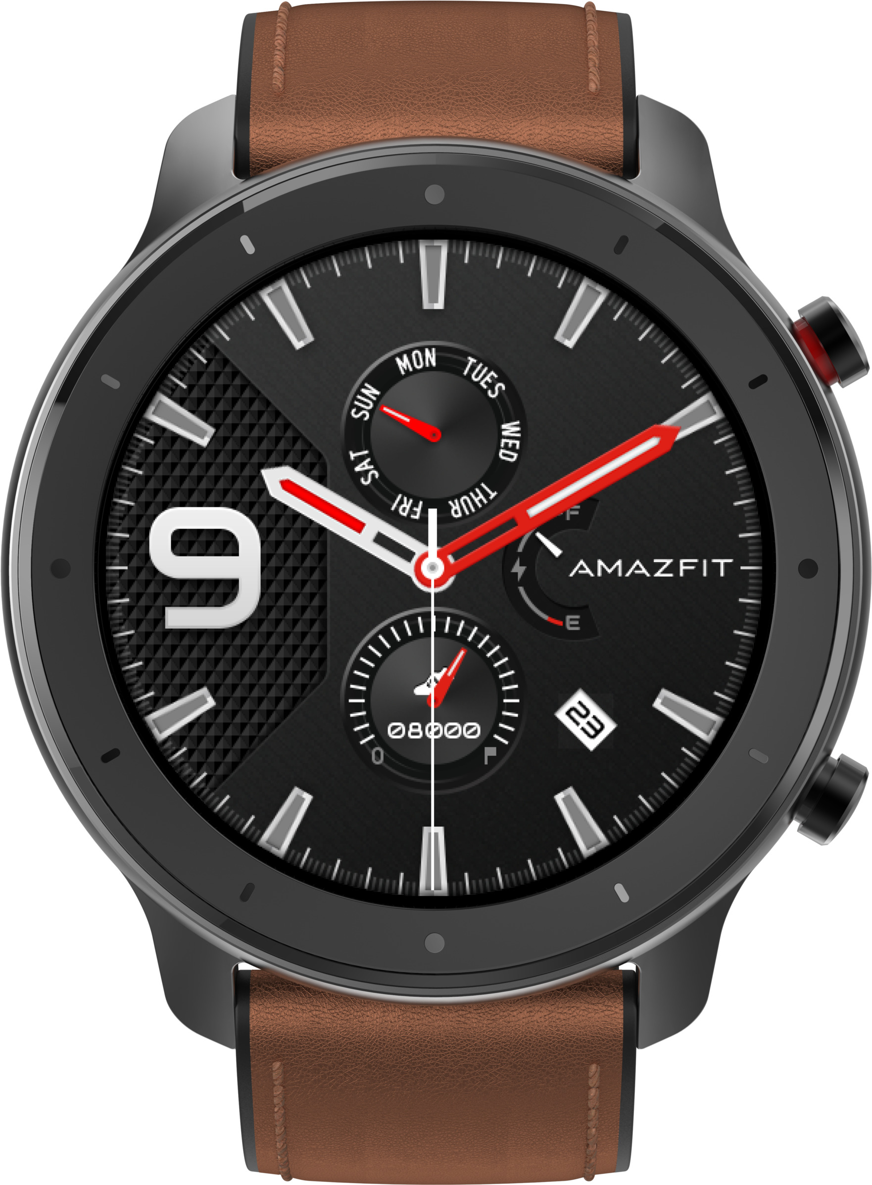 AMAZFIT GTR 47.2 mm Smartwatch Aluminium Echtleder, Silikon, 118 mm + 75 mm, Schwarz/Braun