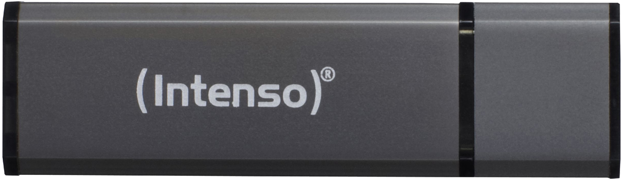 Ein grauer USB-Stick mit dem Intenso-Logo darauf.