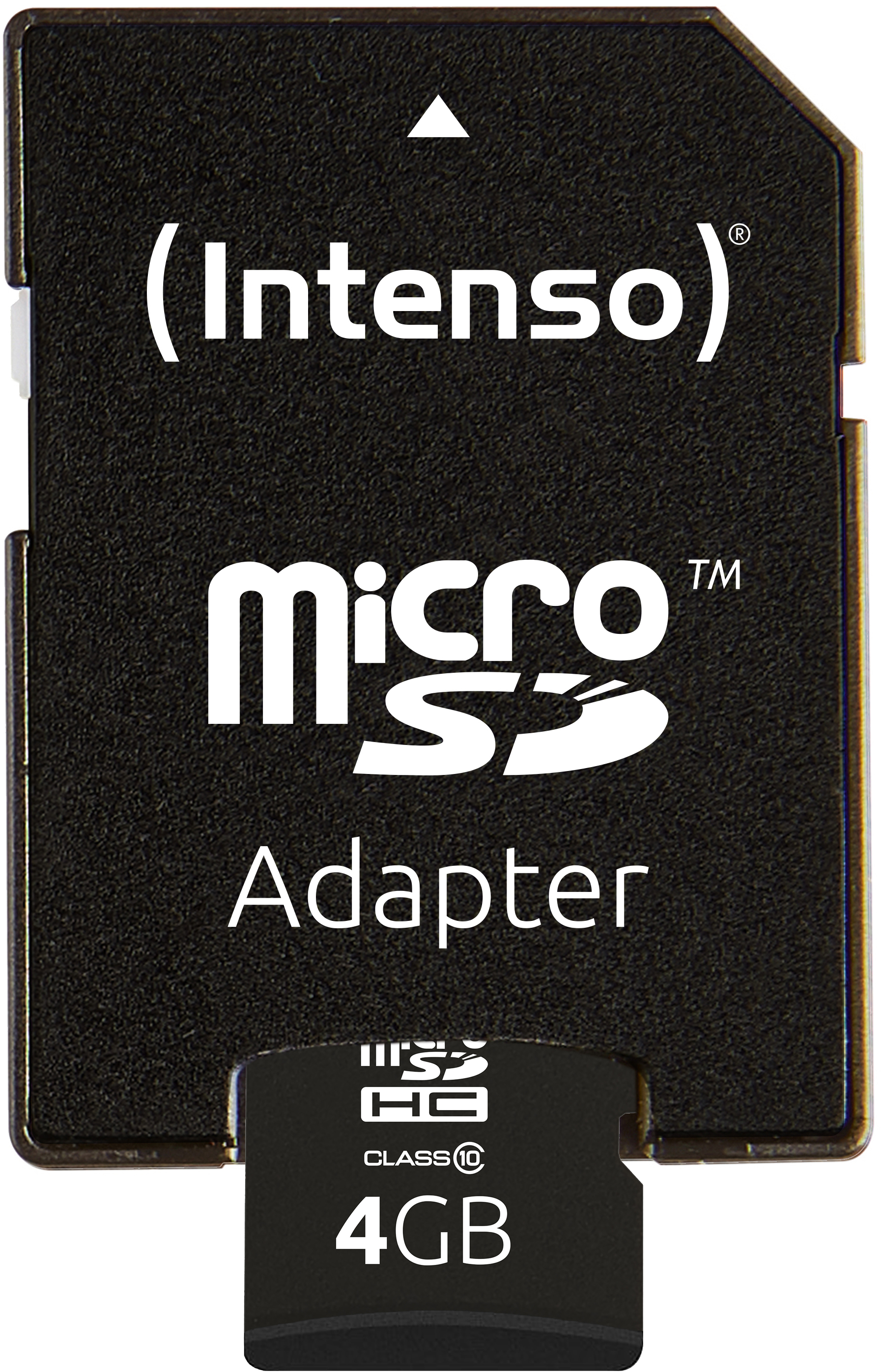Intenso Micro SD Adapter mit eingelegter Micro SD Karte. Die Karte ist schwarz mit weißem Text.