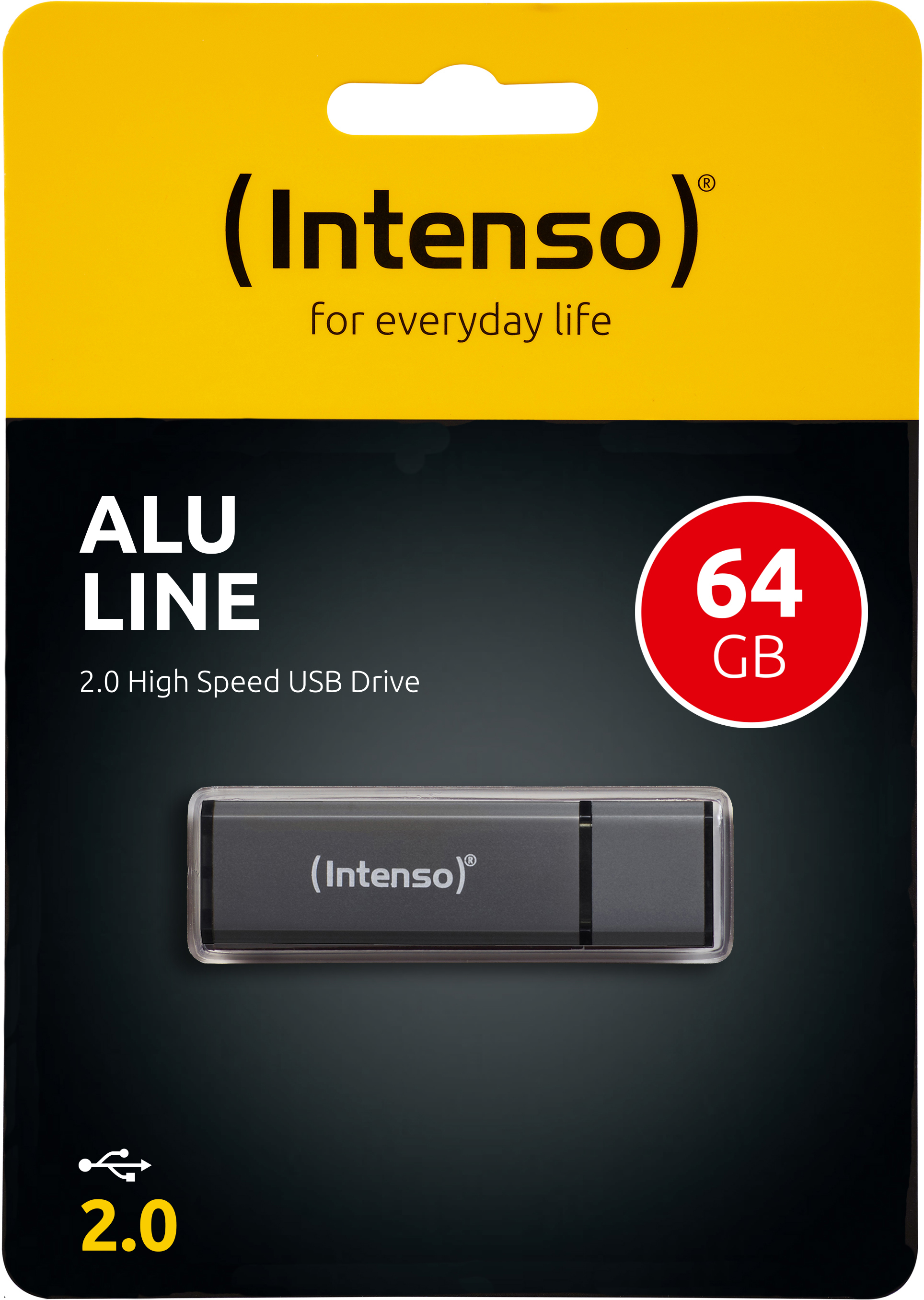 USB-Stick in einer gelb-schwarzen Verpackung.