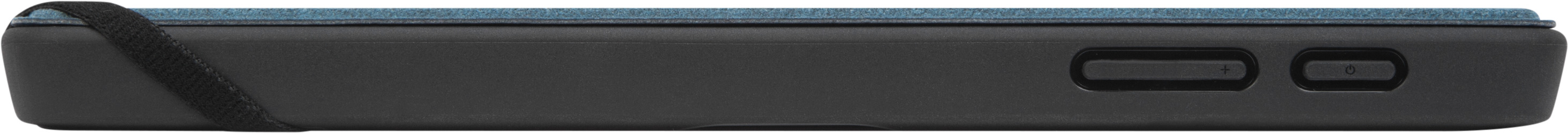 Eine dunkelgraue Laptoptasche liegt auf einer Oberfläche.