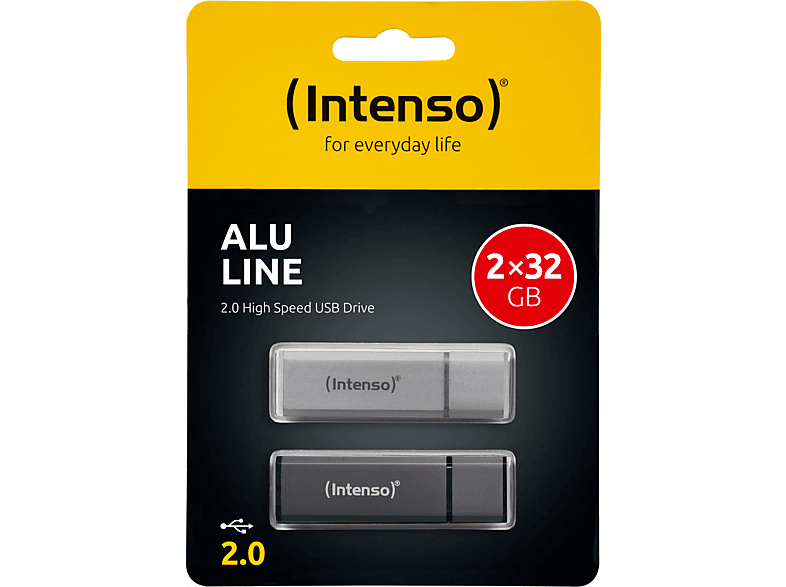 Thumbnail - INTENSO Alu Line 2x USB-Stick, 32 GB, 28,00 MB/s, Silber/Anthrazit