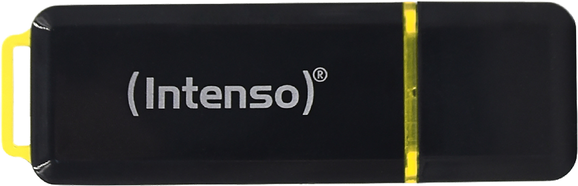Schwarz-gelber USB-Stick mit 'Intenso'-Logo.
