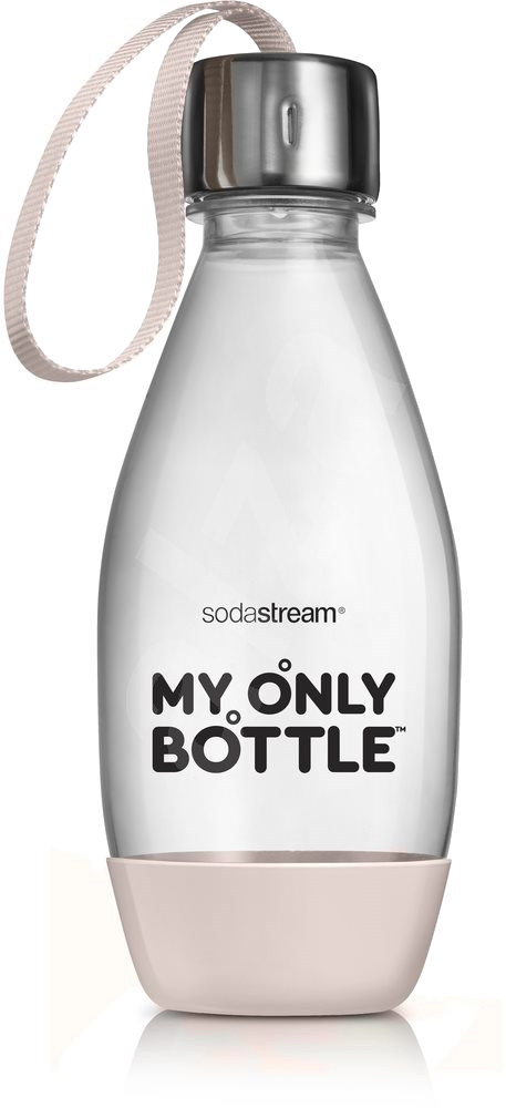Bouteille de soda transparente. Elle a un bouchon argenté et une base rose, avec 'My Only Bottle' écrit dessus.