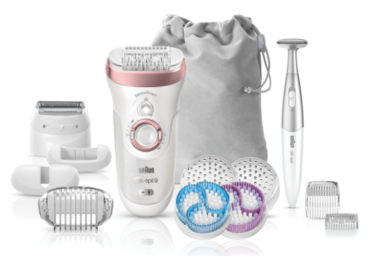 Depiladora - Braun Silk-épil 9 Beauty Set 9/985 BS, Wet & Dry, SensoSmart, Inalámbrica, 8 accesorios