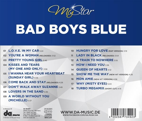 CD-Cover des Albums Bad Boys Blue. Blauer Hintergrund mit Titel und Titelliste.
